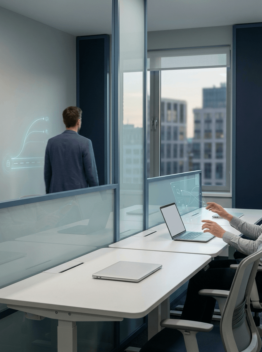 Operations enablement room with subtle AI readiness and training path overlays