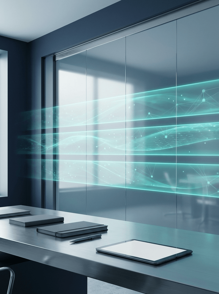 Office workflow lanes showing subtle AI process automation