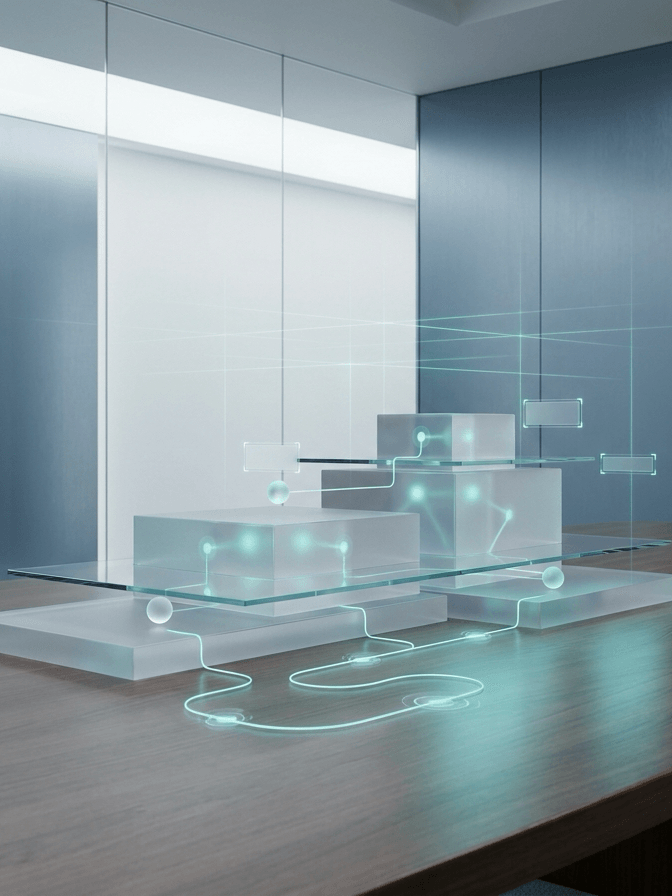 Strategy room with subtle AI support level and scaling pathways