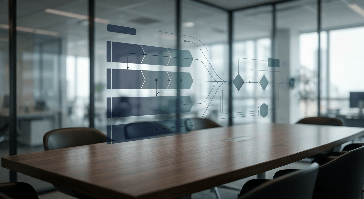 Modern office scene with holographic AI operating model
