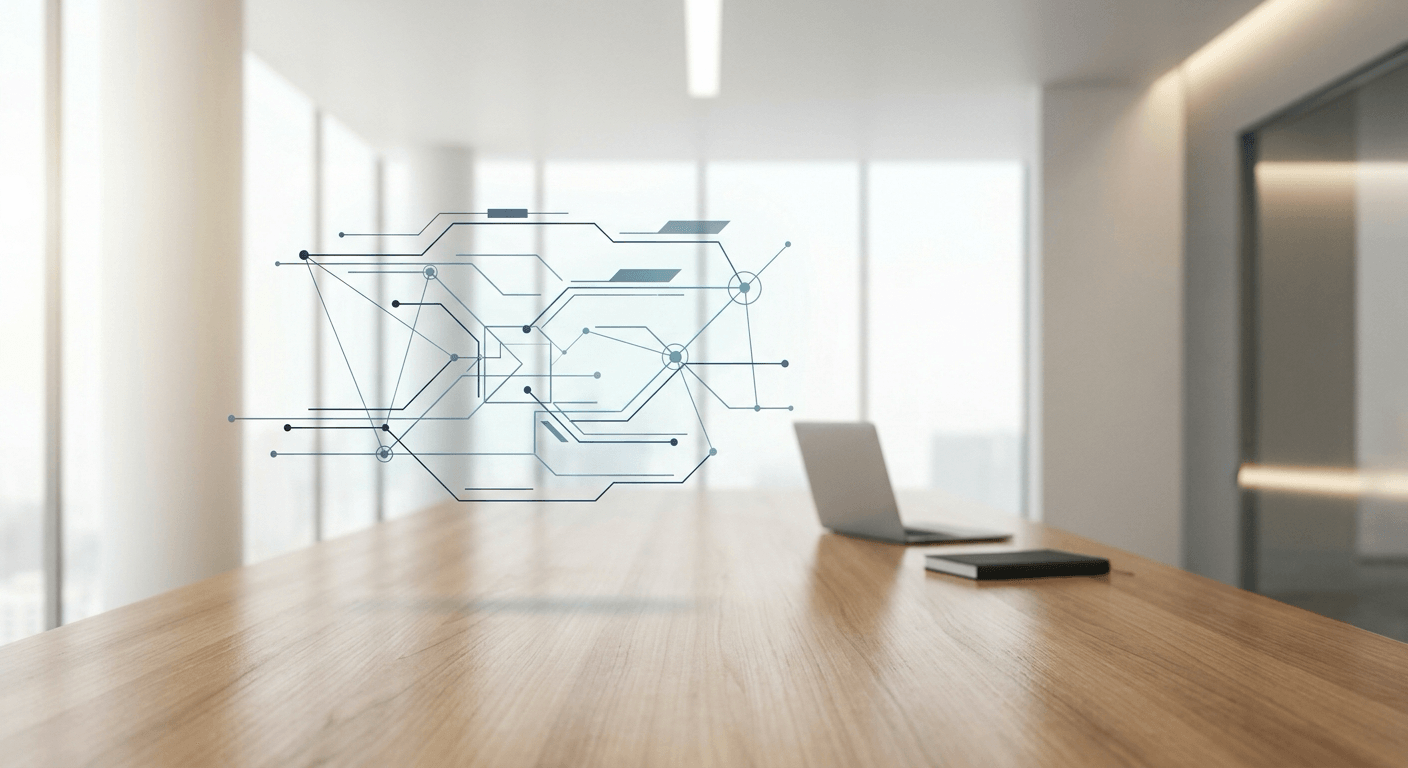 Office table with holographic AI readiness map