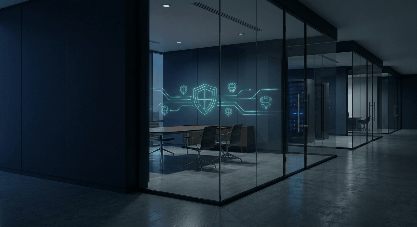Secure office with holographic AI governance controls